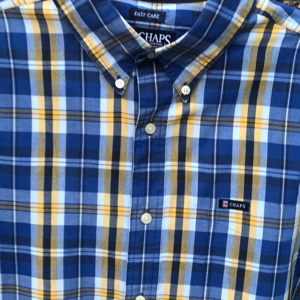 Chaps Blue and Yellow Plaid Button Up